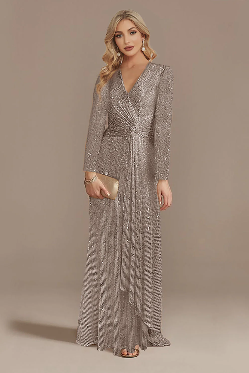 Sparkly Navy A-Line V-Neck Choir Dress with Sequins - Image 10