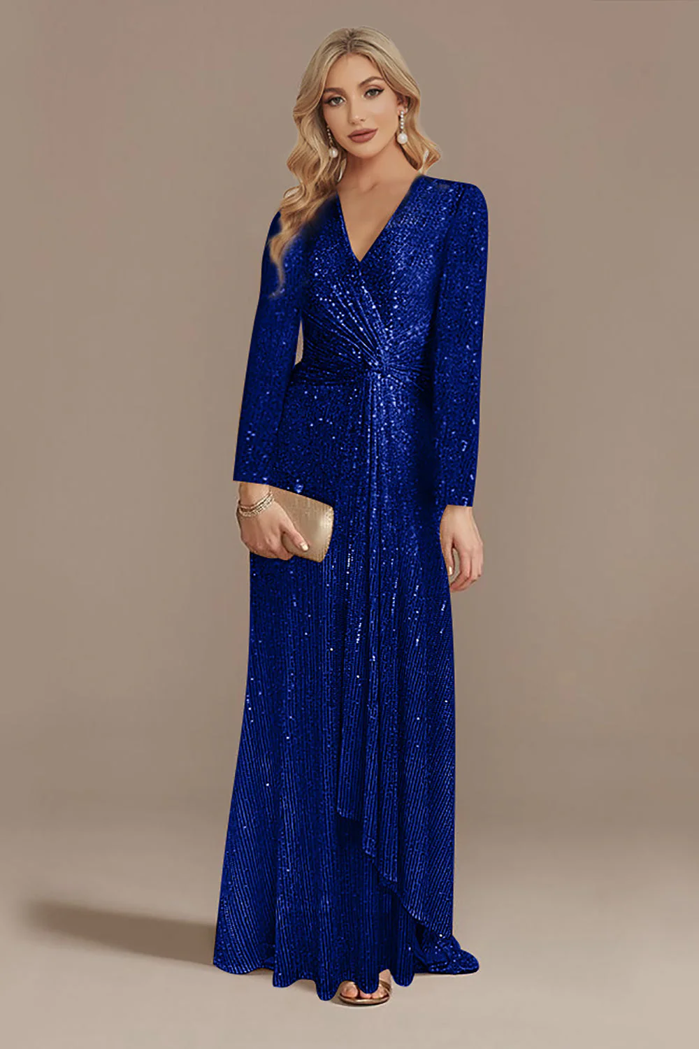 Sparkly Navy A-Line V-Neck Choir Dress with Sequins - Image 4