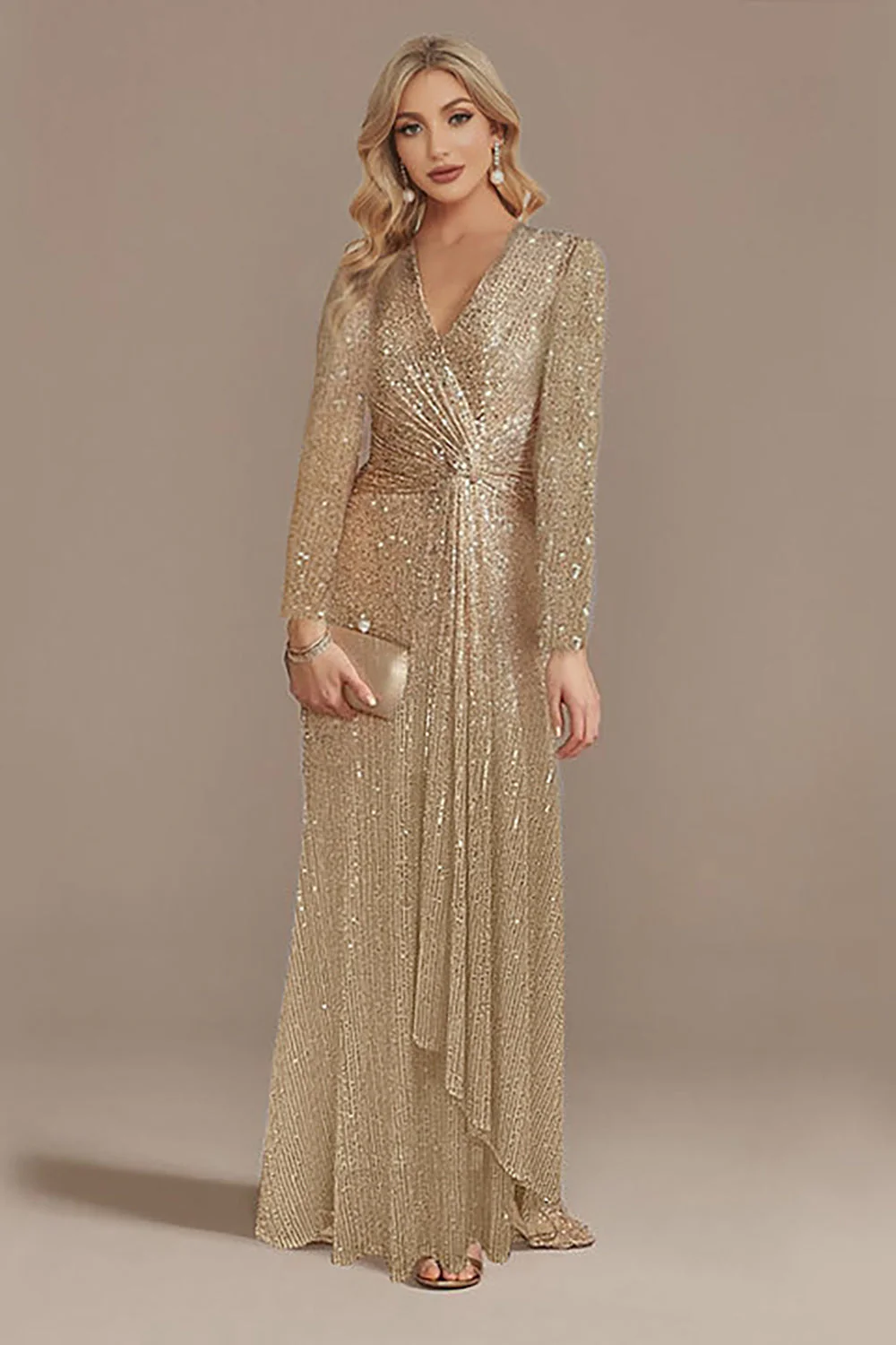 Sparkly Navy A-Line V-Neck Choir Dress with Sequins - Image 5