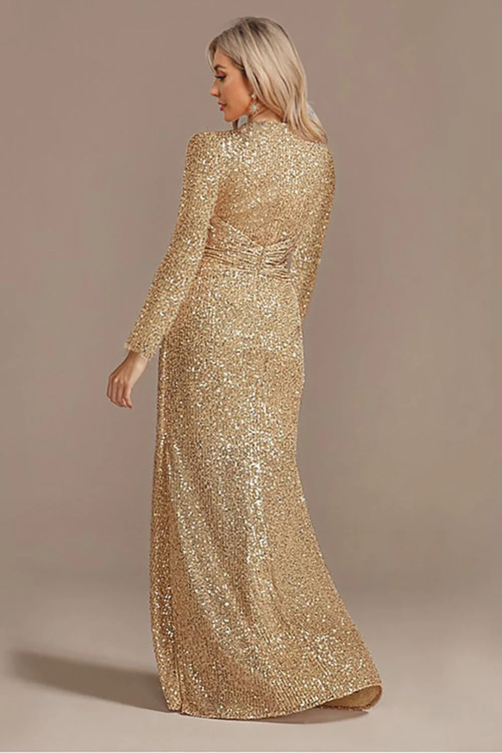 Sparkly Navy A-Line V-Neck Choir Dress with Sequins - Image 6