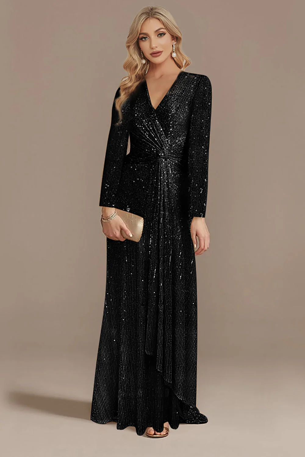 Sparkly Navy A-Line V-Neck Choir Dress with Sequins - Image 7