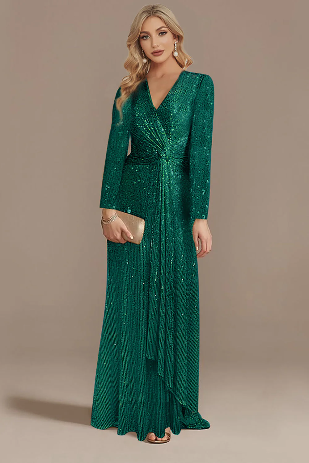 Sparkly Navy A-Line V-Neck Choir Dress with Sequins - Image 9