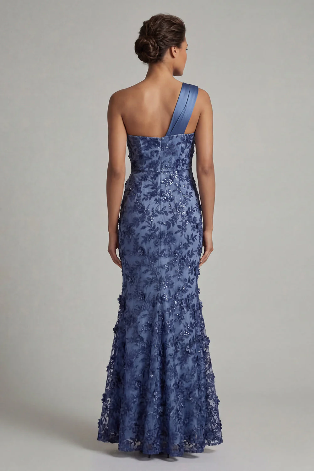 Sparkly Navy Mermaid One Shoulder Long Mother of the Bride Dress with Sequins - Image 2