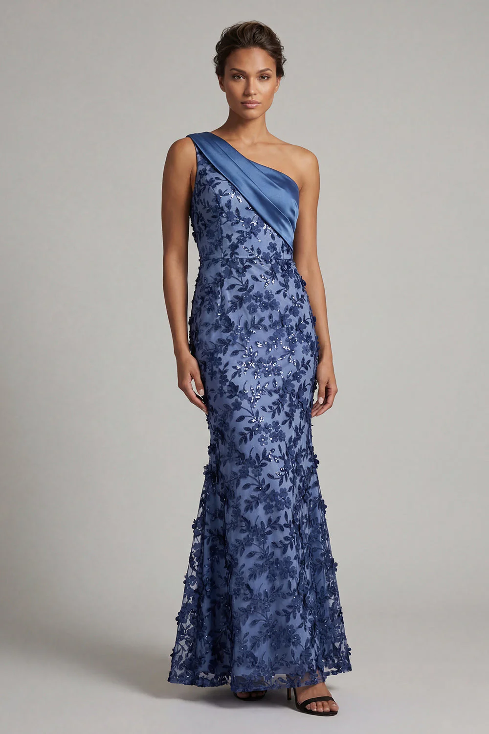 Sparkly Navy Mermaid One Shoulder Long Mother of the Bride Dress with Sequins - Image 3