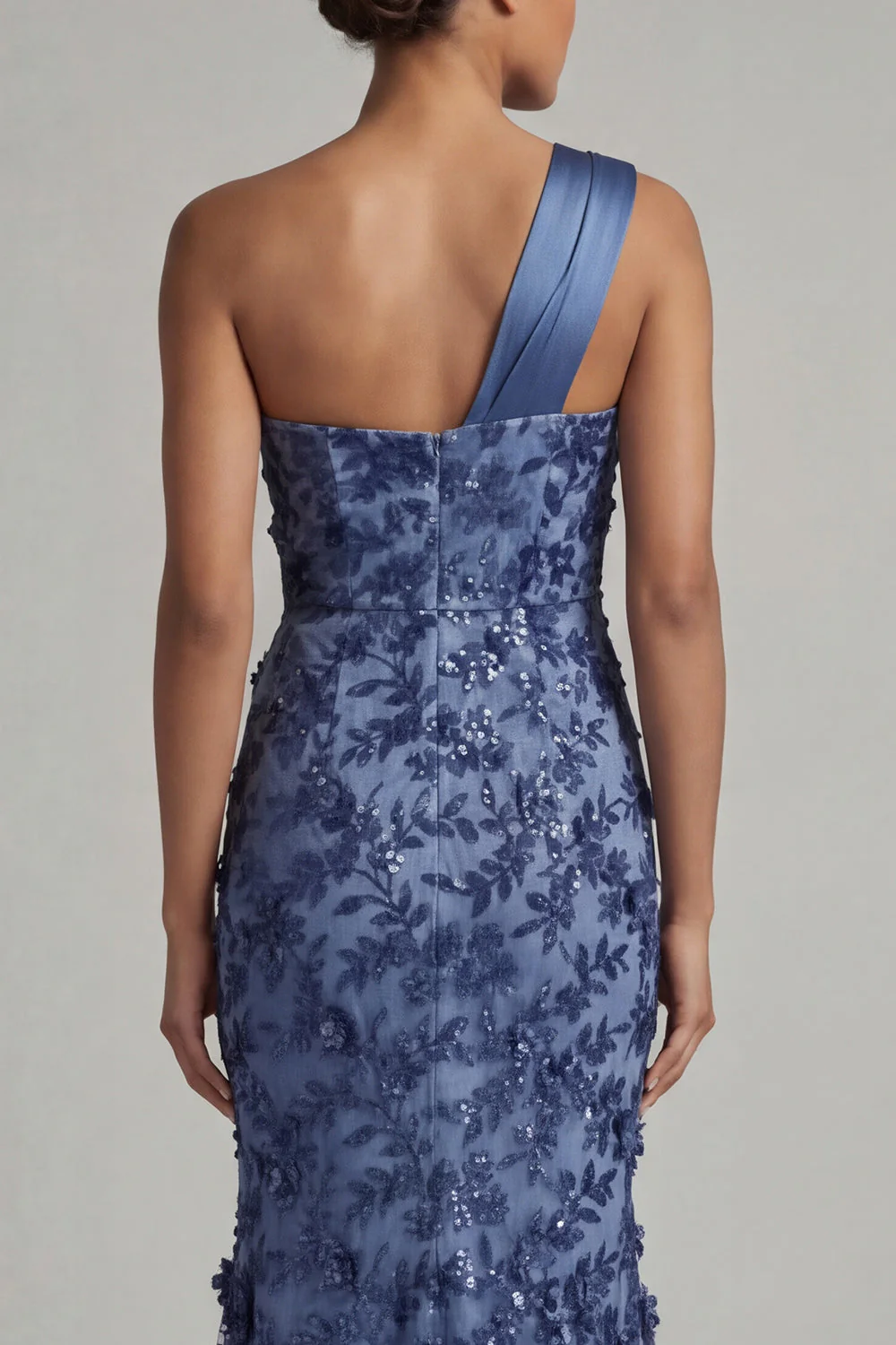 Sparkly Navy Mermaid One Shoulder Long Mother of the Bride Dress with Sequins - Image 5