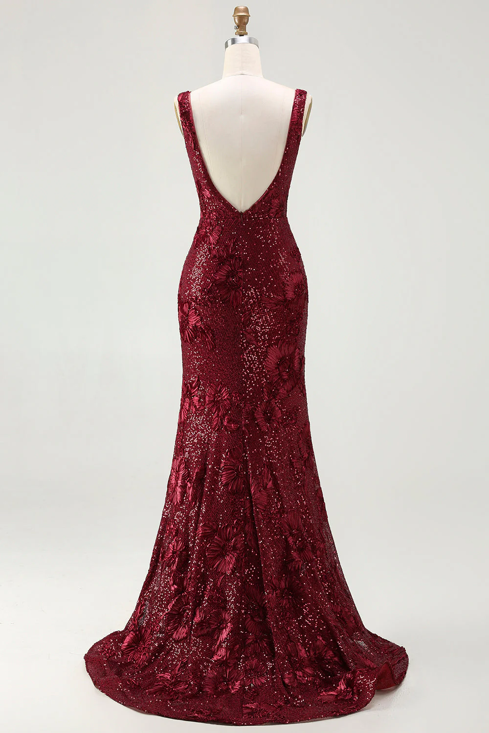 Sparkly Navy Mermaid Sequin V Neck Open Back Long Prom Dress with Slit - Image 10