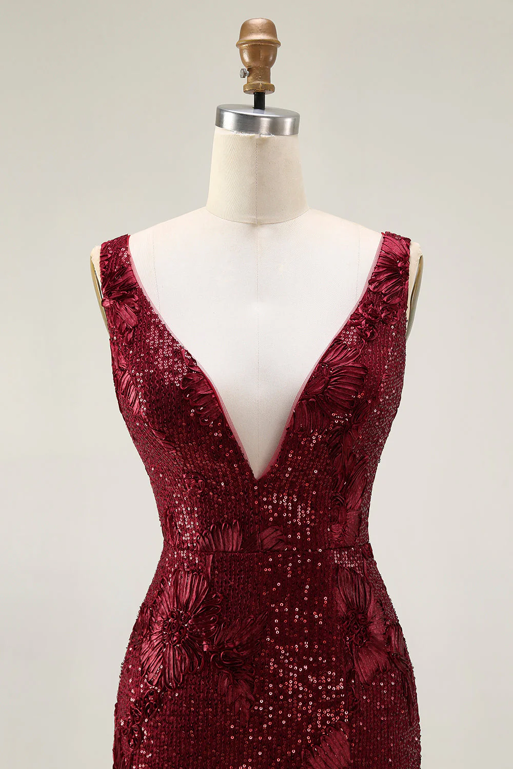 Sparkly Navy Mermaid Sequin V Neck Open Back Long Prom Dress with Slit - Image 12