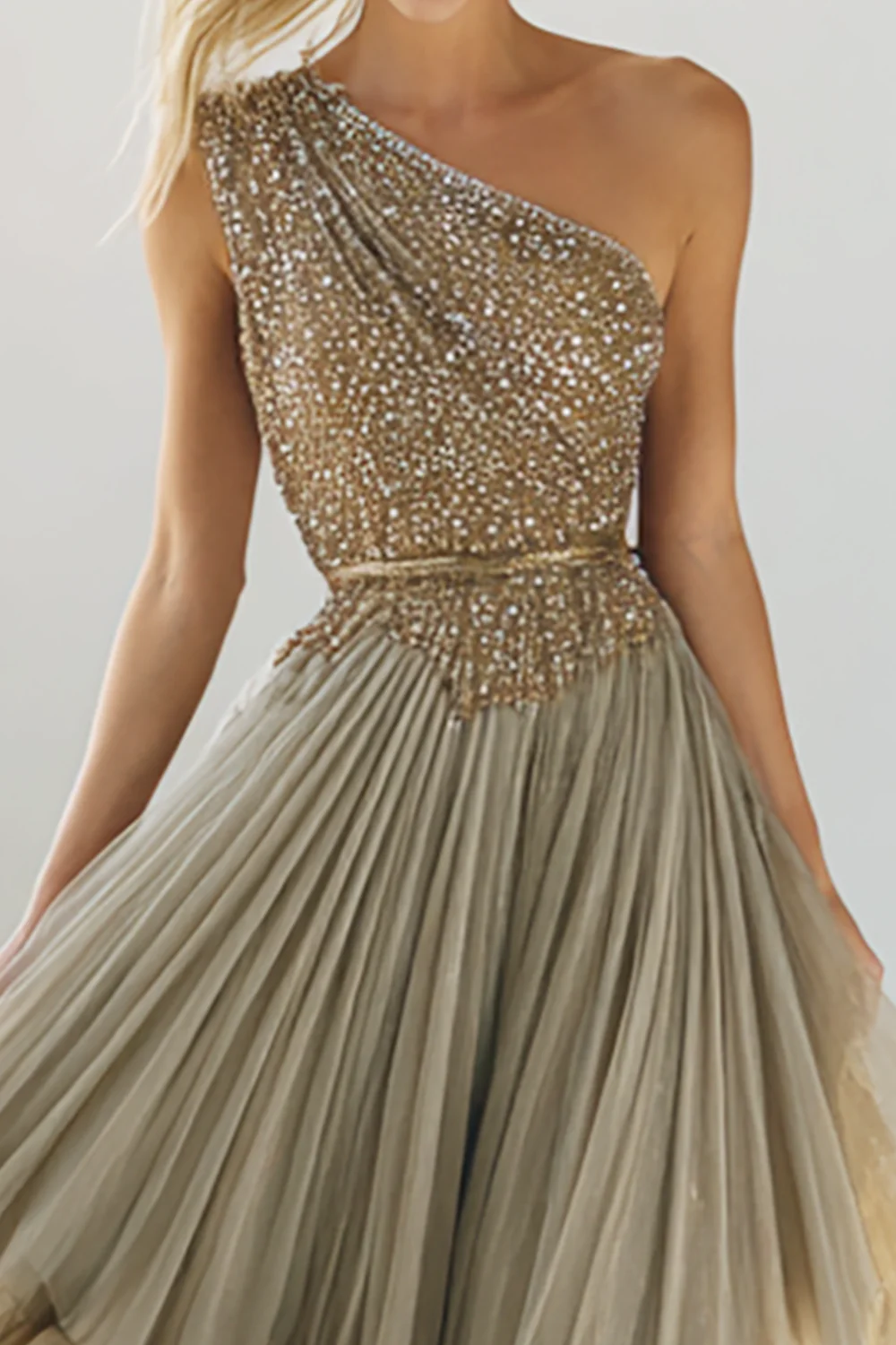 Sparkly Navy One Shoulder Sequins A Line Long Wedding Guest Dress with Ruffles - Image 5