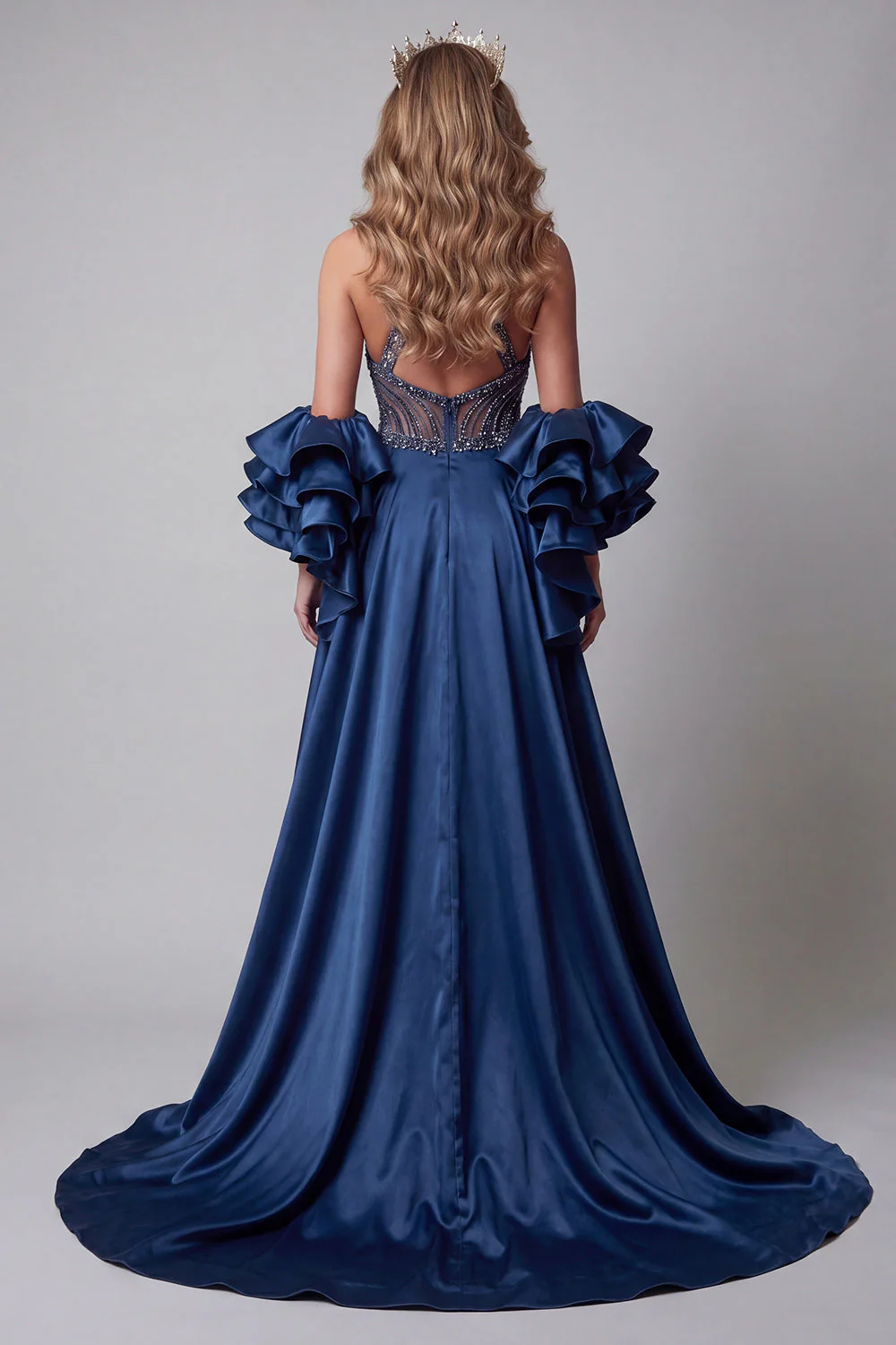Sparkly Navy Halter Mermaid Long Evening Dress with Sequins - Image 2
