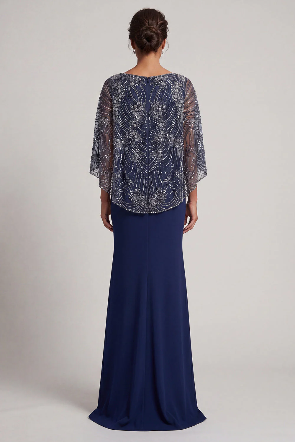 Sparkly Navy Sequins Mermaid V-Neck Mother Of the Bride Dress with Cape - Image 2