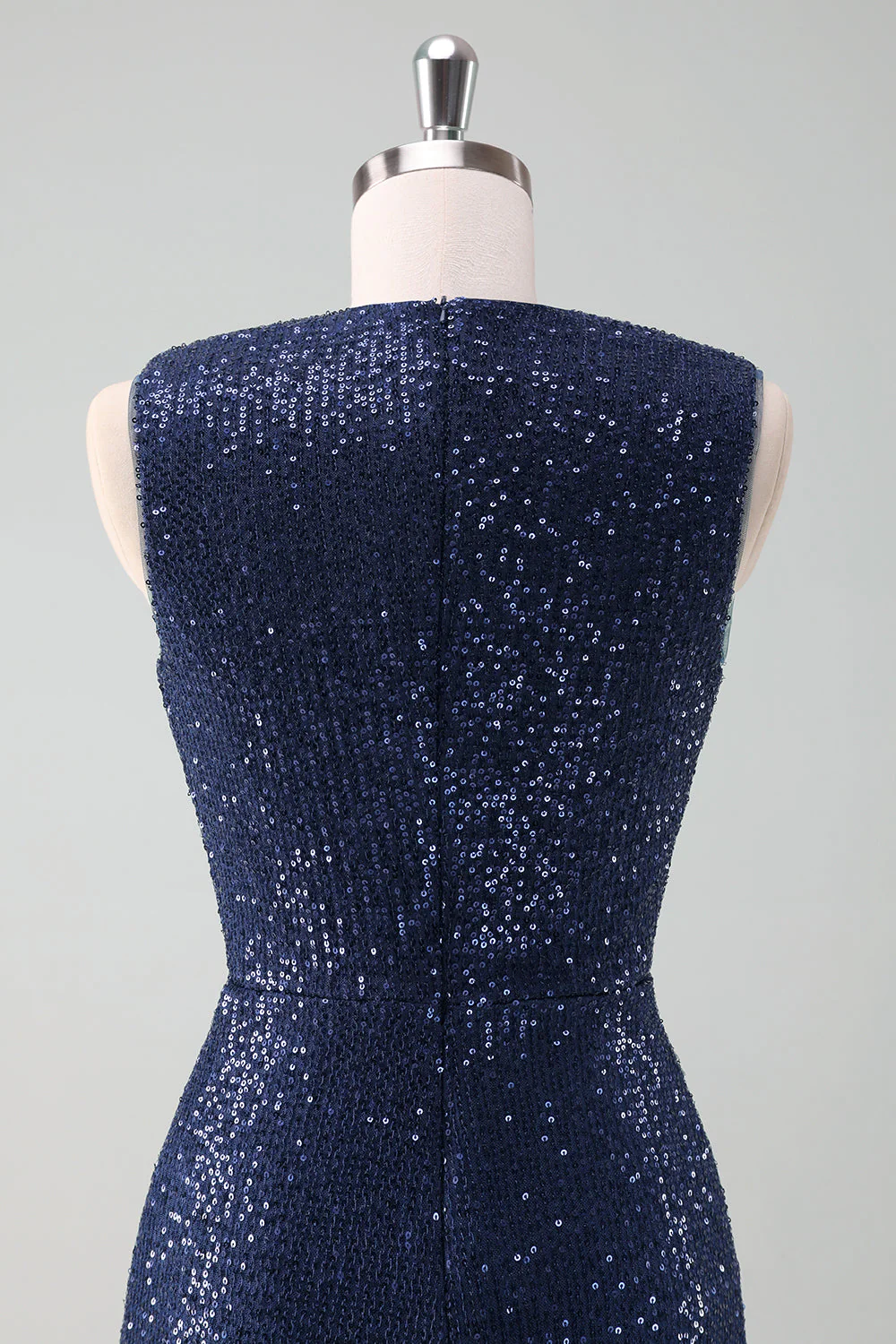 Sparkly Navy Sheath Sequins Ruched Choir Dress with Slit - Image 6
