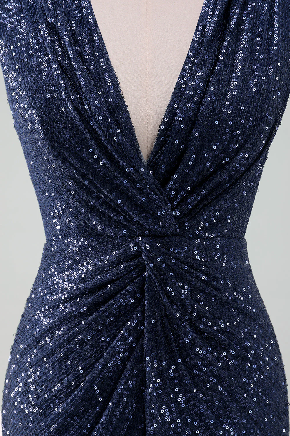 Sparkly Navy Sheath Sequins Ruched Choir Dress with Slit - Image 7