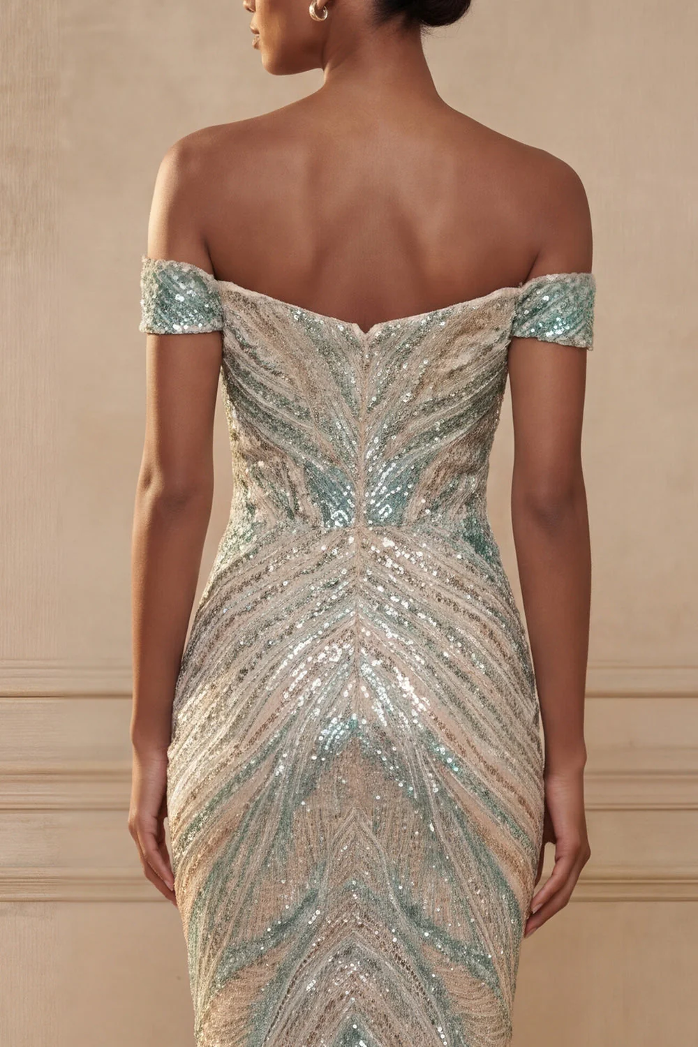 Off the Shoulder Mermaid Blue Long Prom Dress with Sequins - Image 4