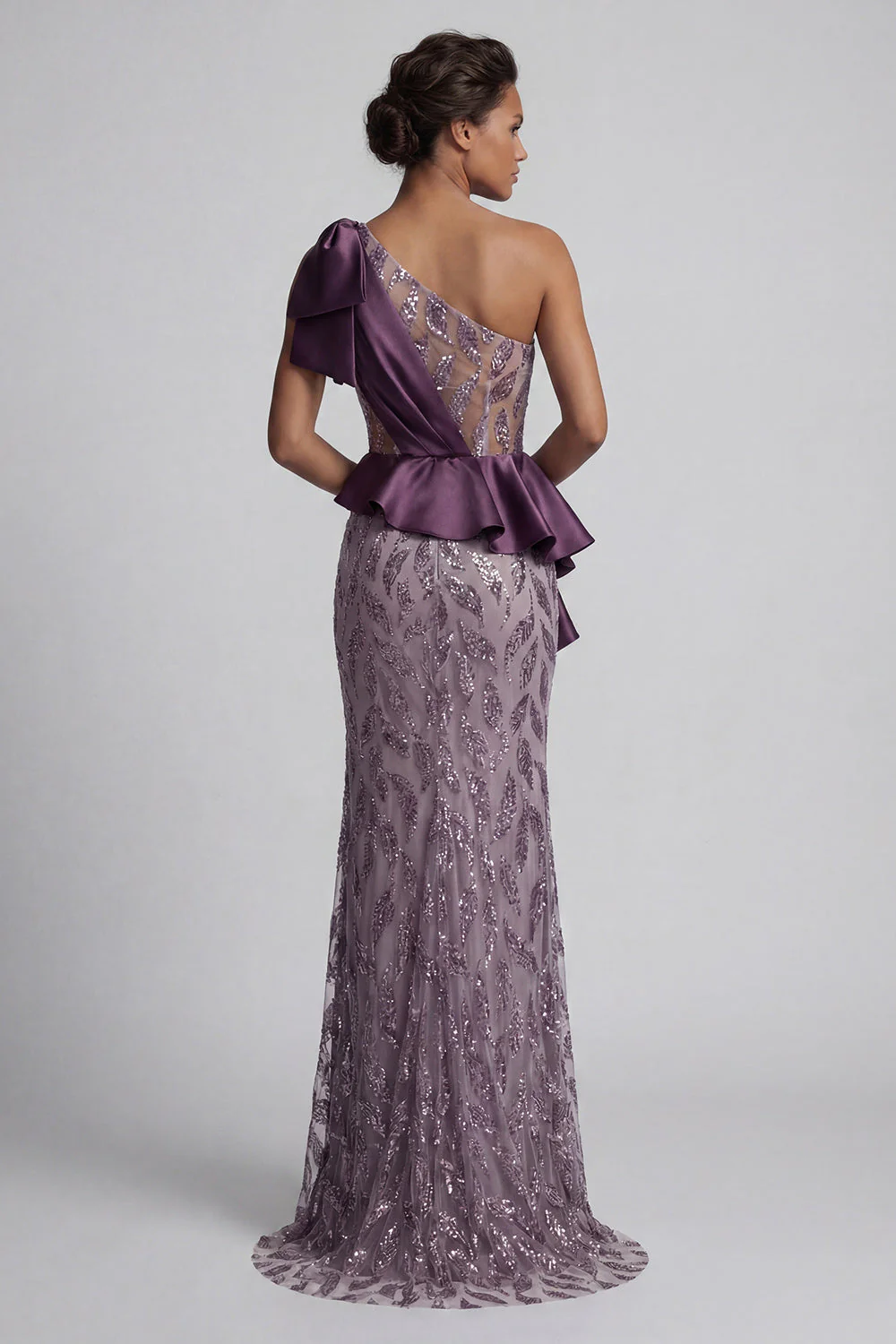 Sparkly One Shoulder Purple Mermaid Sequin Mother of the Bride Dress with Slit - Image 2