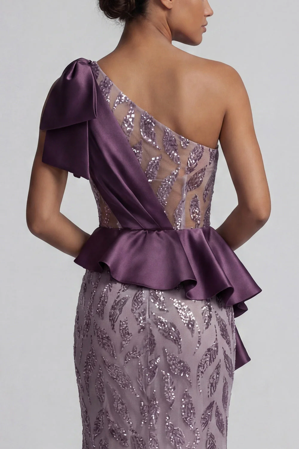 Sparkly One Shoulder Purple Mermaid Sequin Mother of the Bride Dress with Slit - Image 5