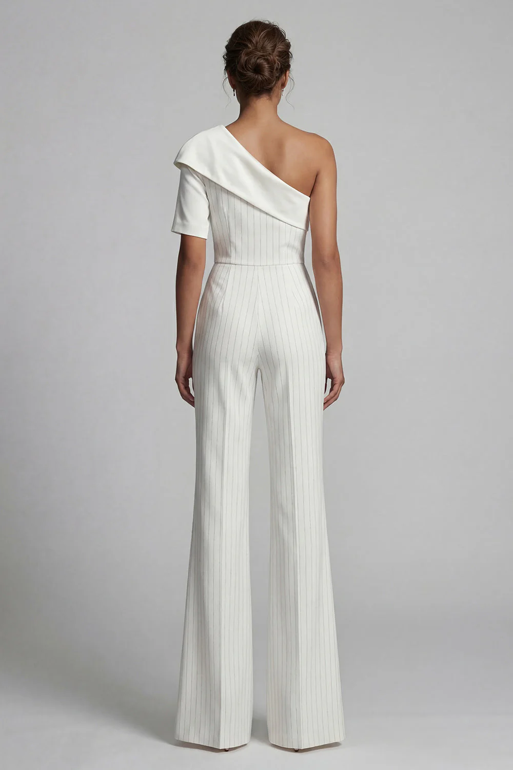 One Shoulder White Slim Fit Mother of the Bride Jumpsuit - Image 2