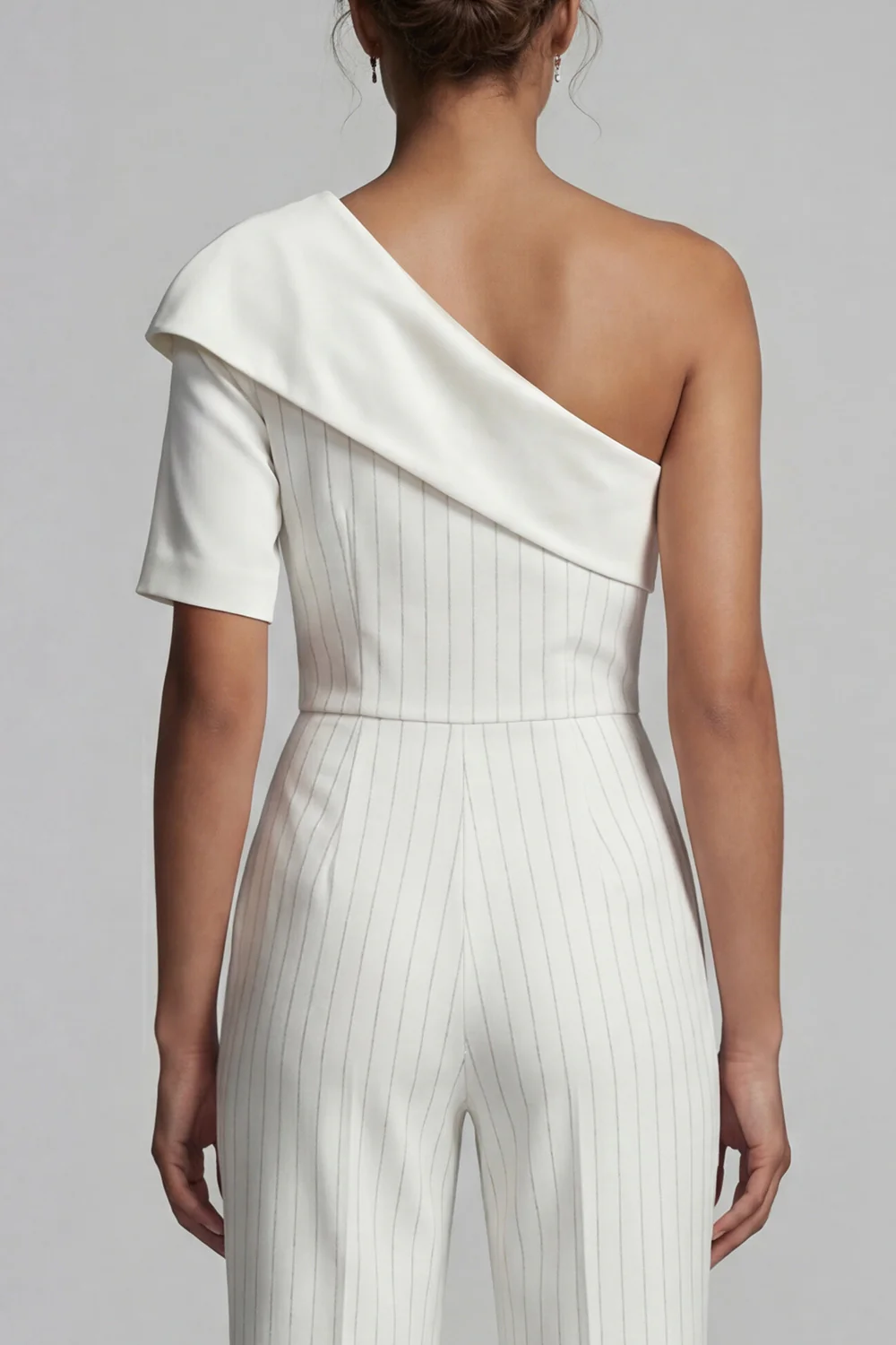 One Shoulder White Slim Fit Mother of the Bride Jumpsuit - Image 5