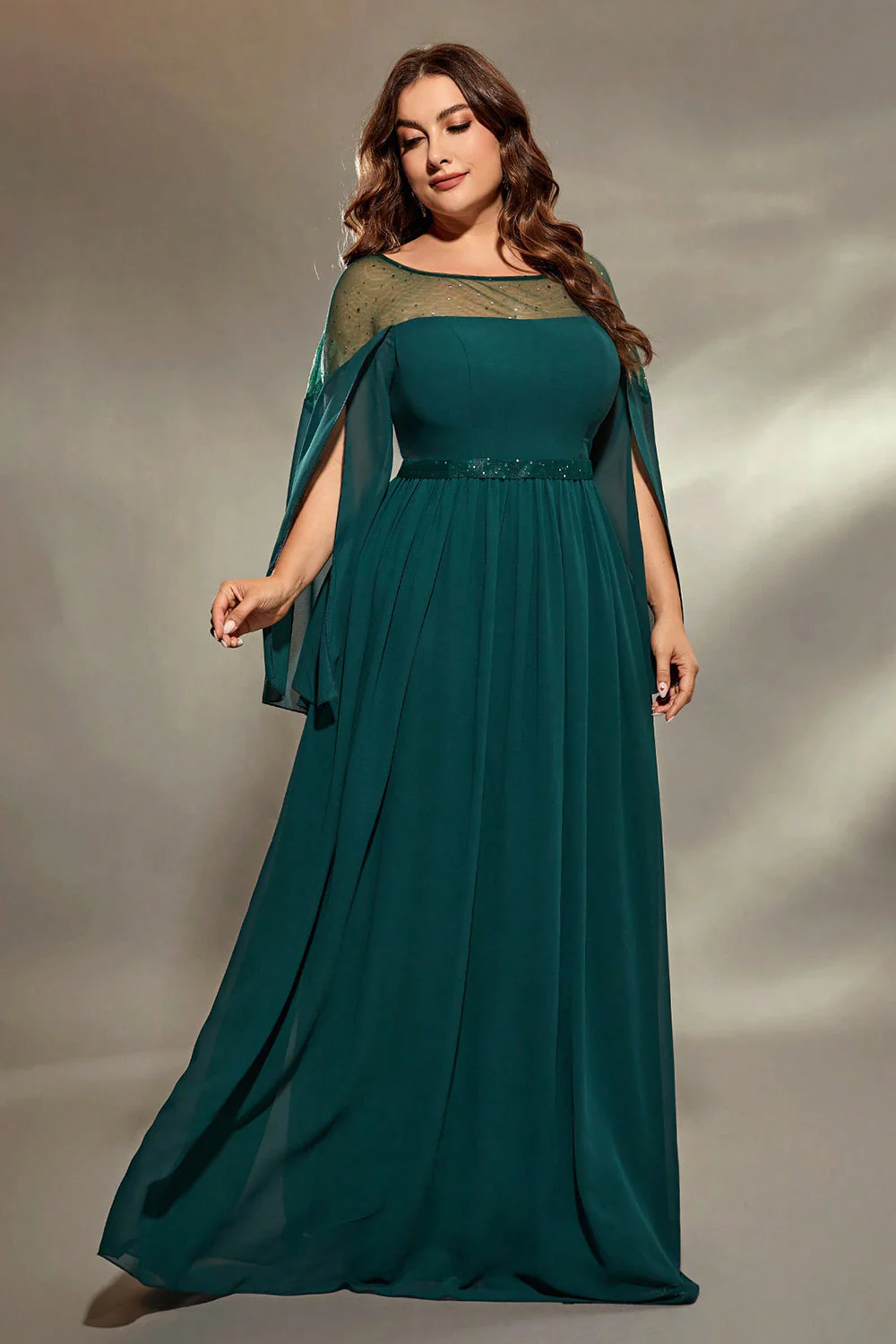 Sparkly Peacock Blue Chiffon Long Mother of the Bride Dress with Beading - Image 4