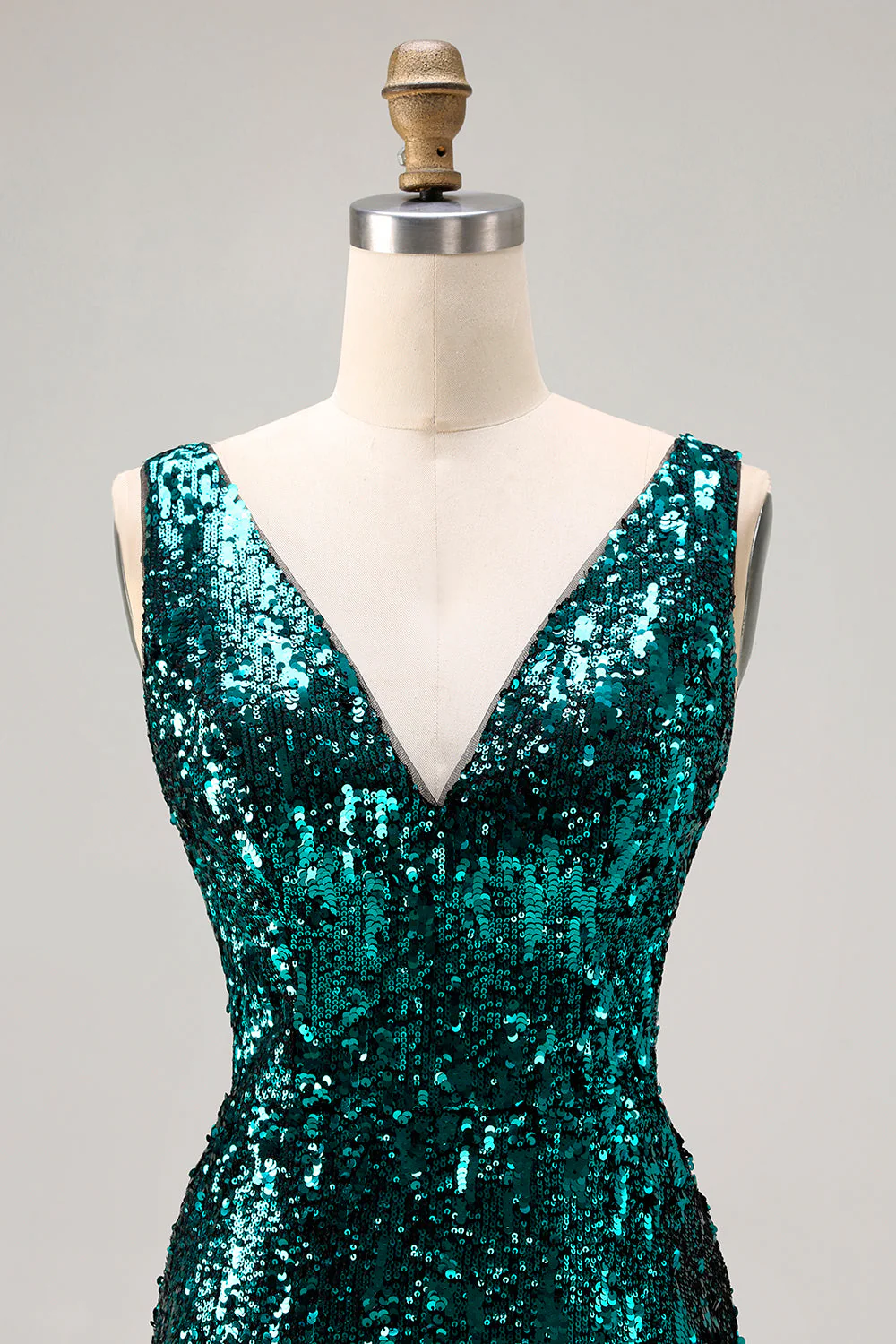 Sparkly Peacock Green Mermaid Open Back Sequin Long Prom Dress with Slit - Image 4