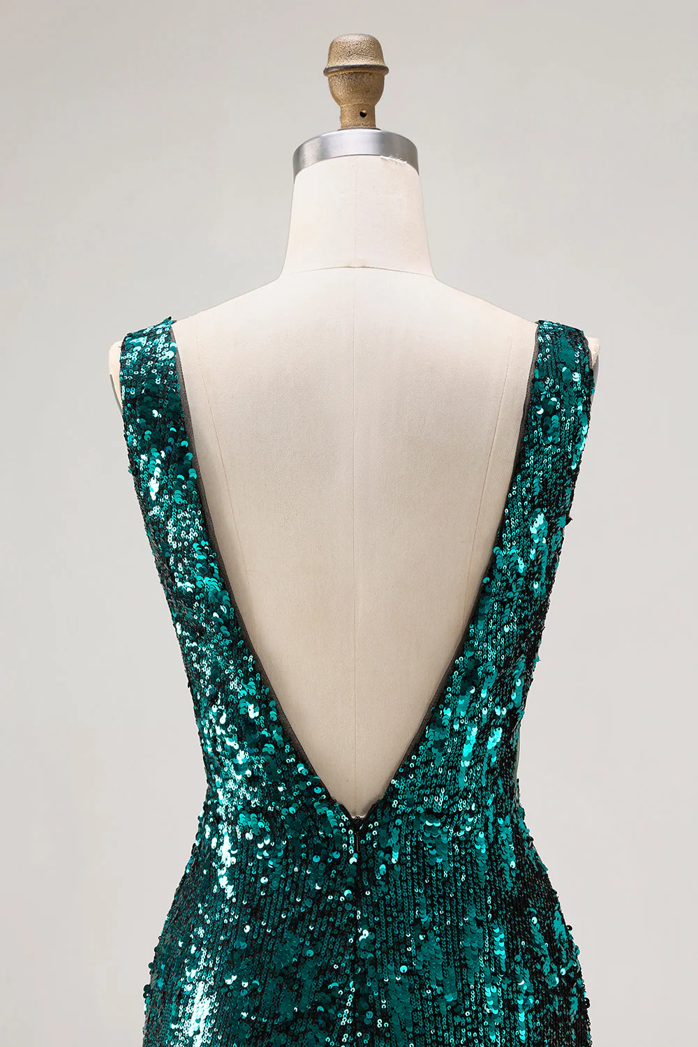 Sparkly Peacock Green Mermaid Open Back Sequin Long Prom Dress with Slit - Image 5
