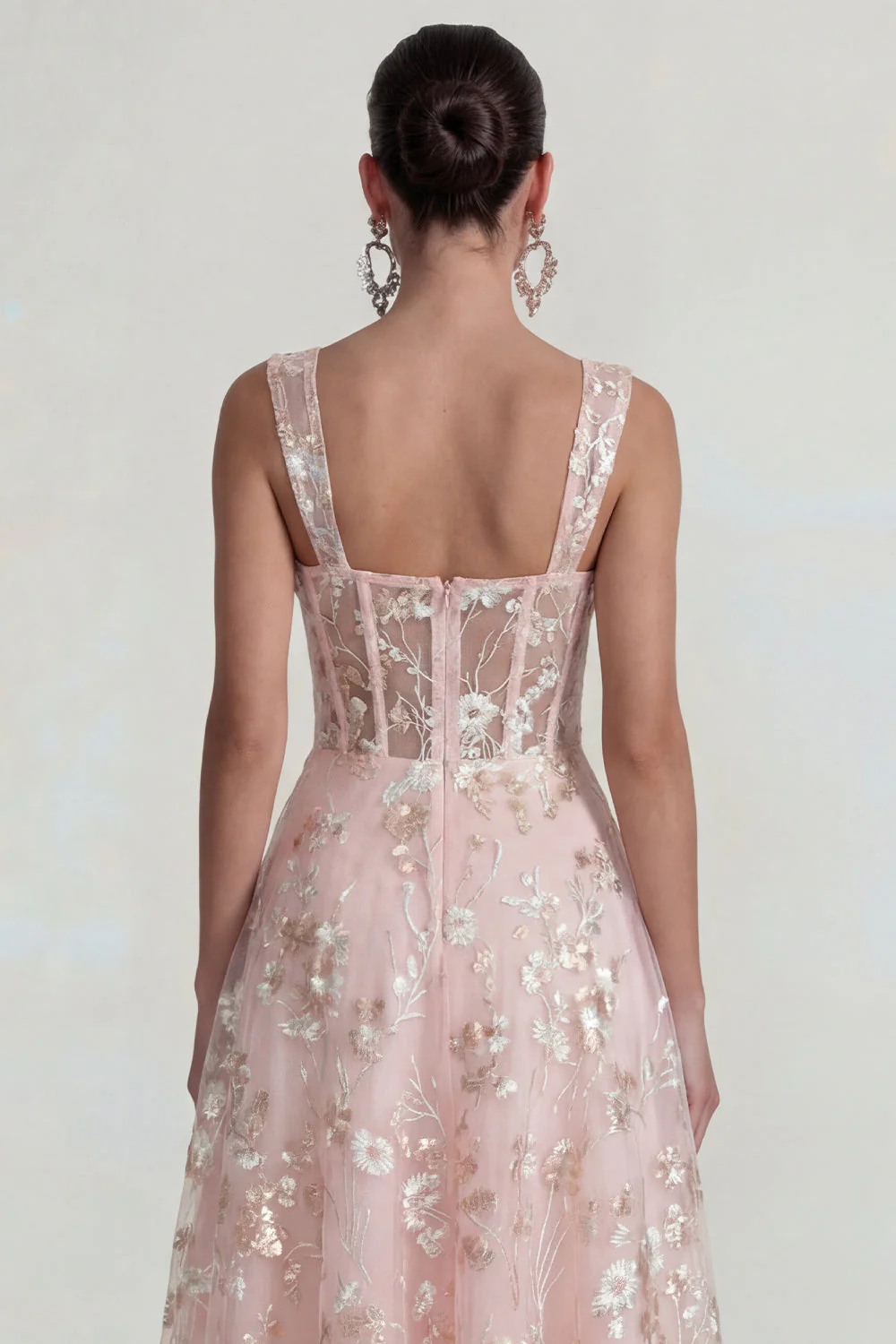 Sparkly Pink A Line Square Neck Corset Midi Dress - Image 4