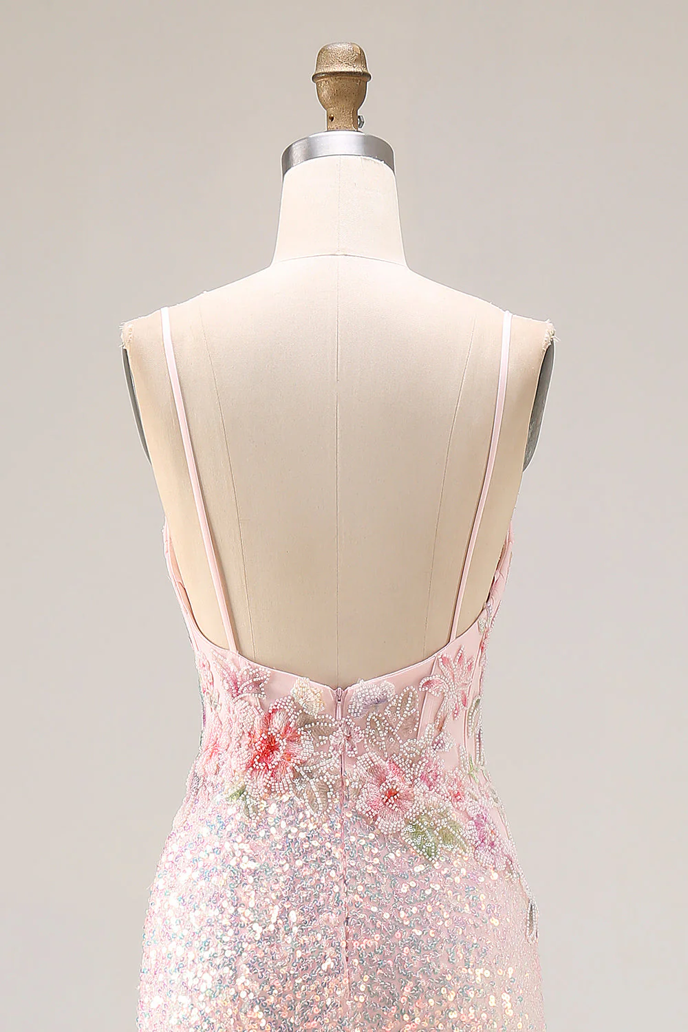 Sparkly Pink Mermaid Beaded Backless Embroidered Long Prom Dress with Slit - Image 5