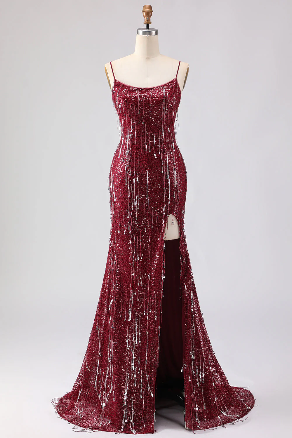 Sparkly Pink Mermaid Lace Up Back Sequin Long Prom Dress with Slit - Image 7