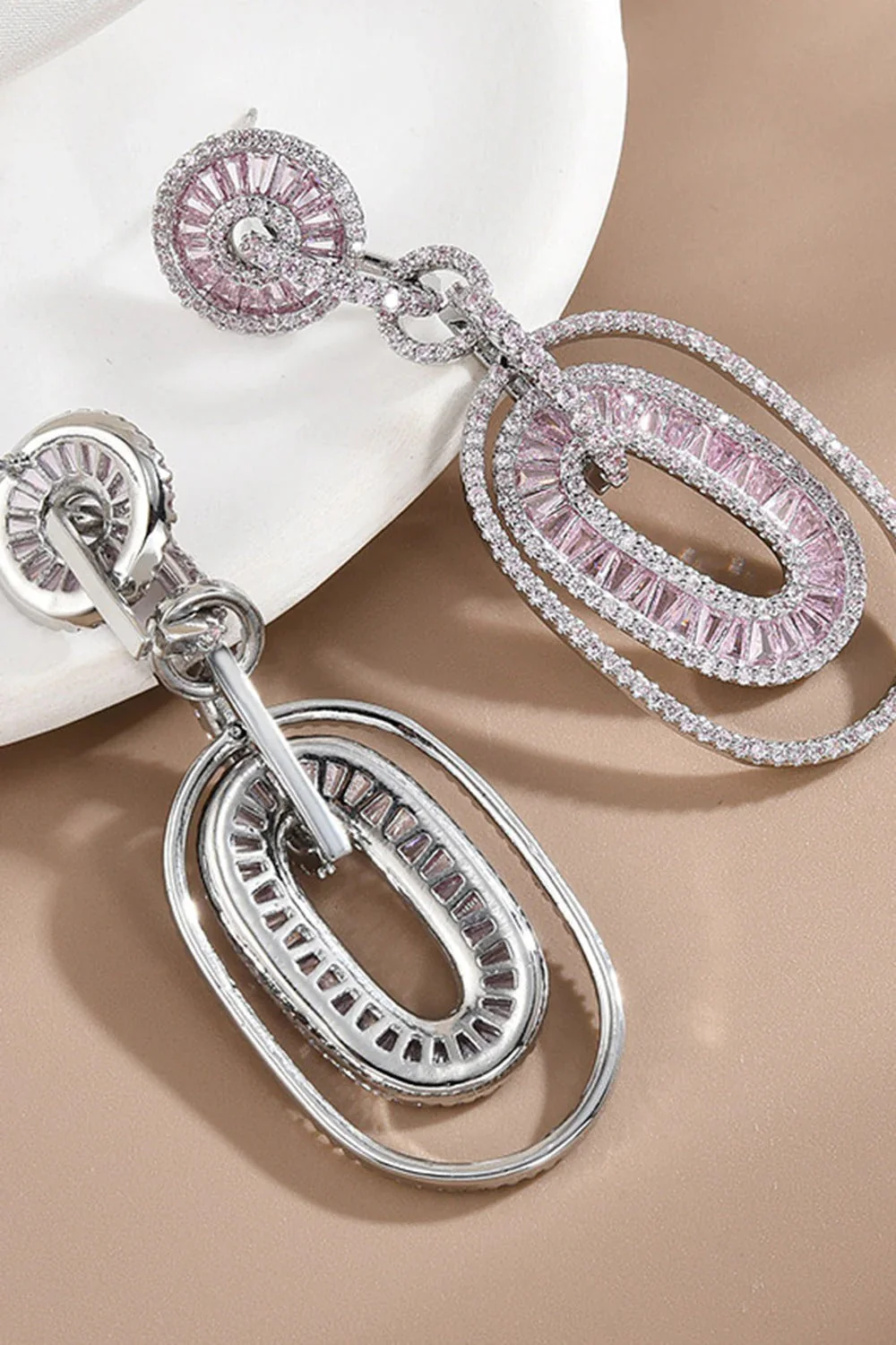 Sparkly Pink Rhinestones Prom Drop Earrings - Image 2