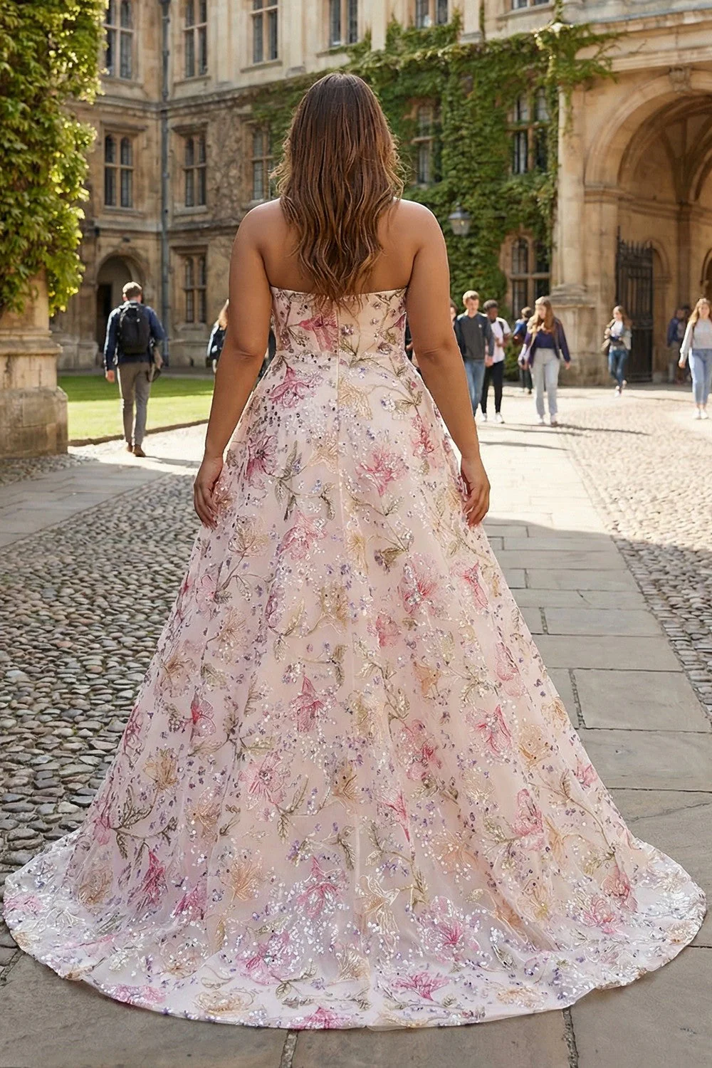 Sparkly Pink Strapless A-Line Sequin Long Plus Size Prom Dress - Image 2