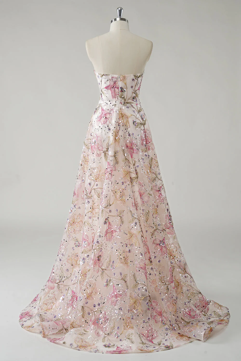 Sparkly Pink Strapless A-Line Sequin Long Plus Size Prom Dress - Image 6
