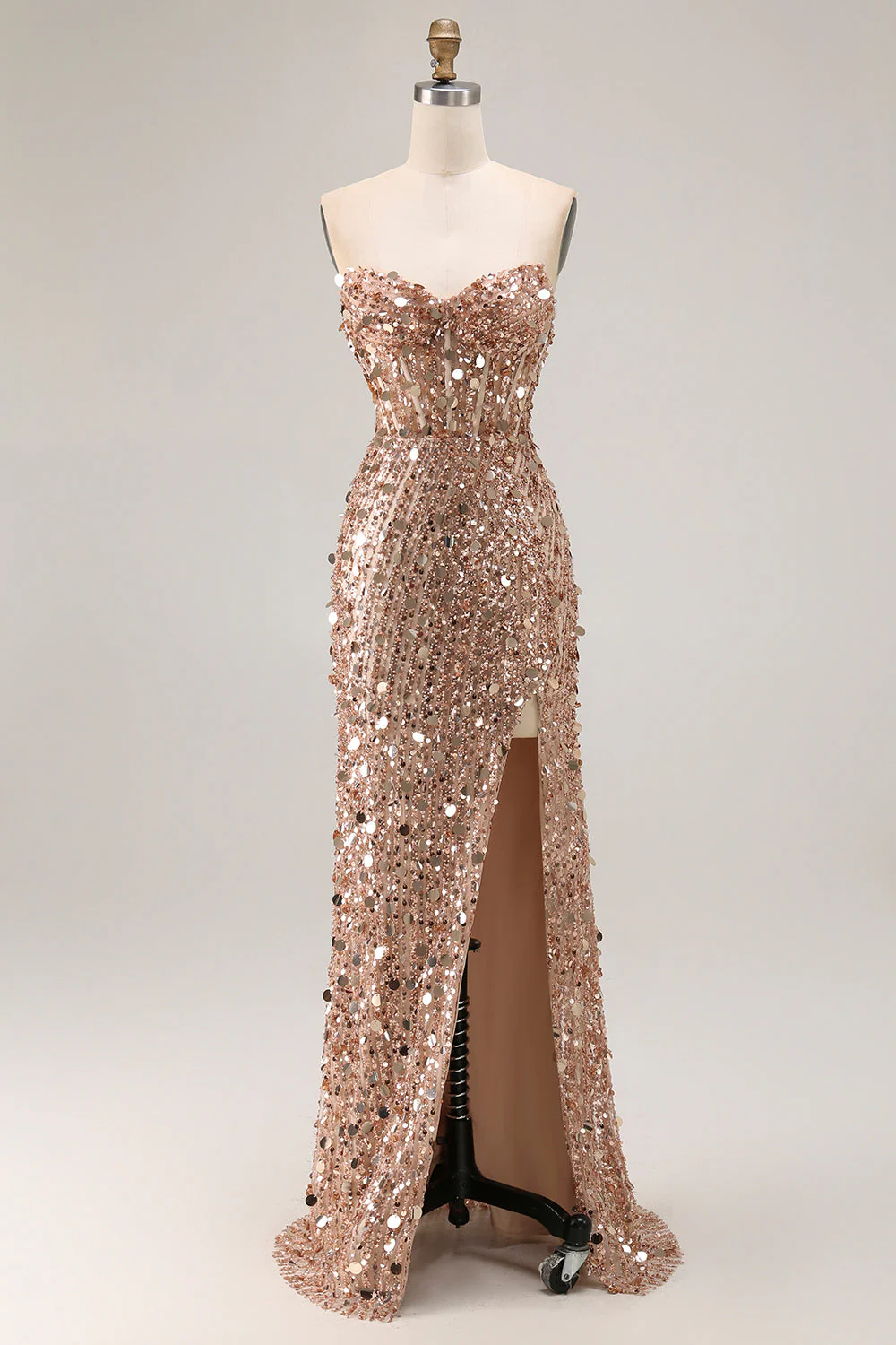 Sparkly Pink Strapless Sheath Sequin Long Prom Dress with Slit - Image 22