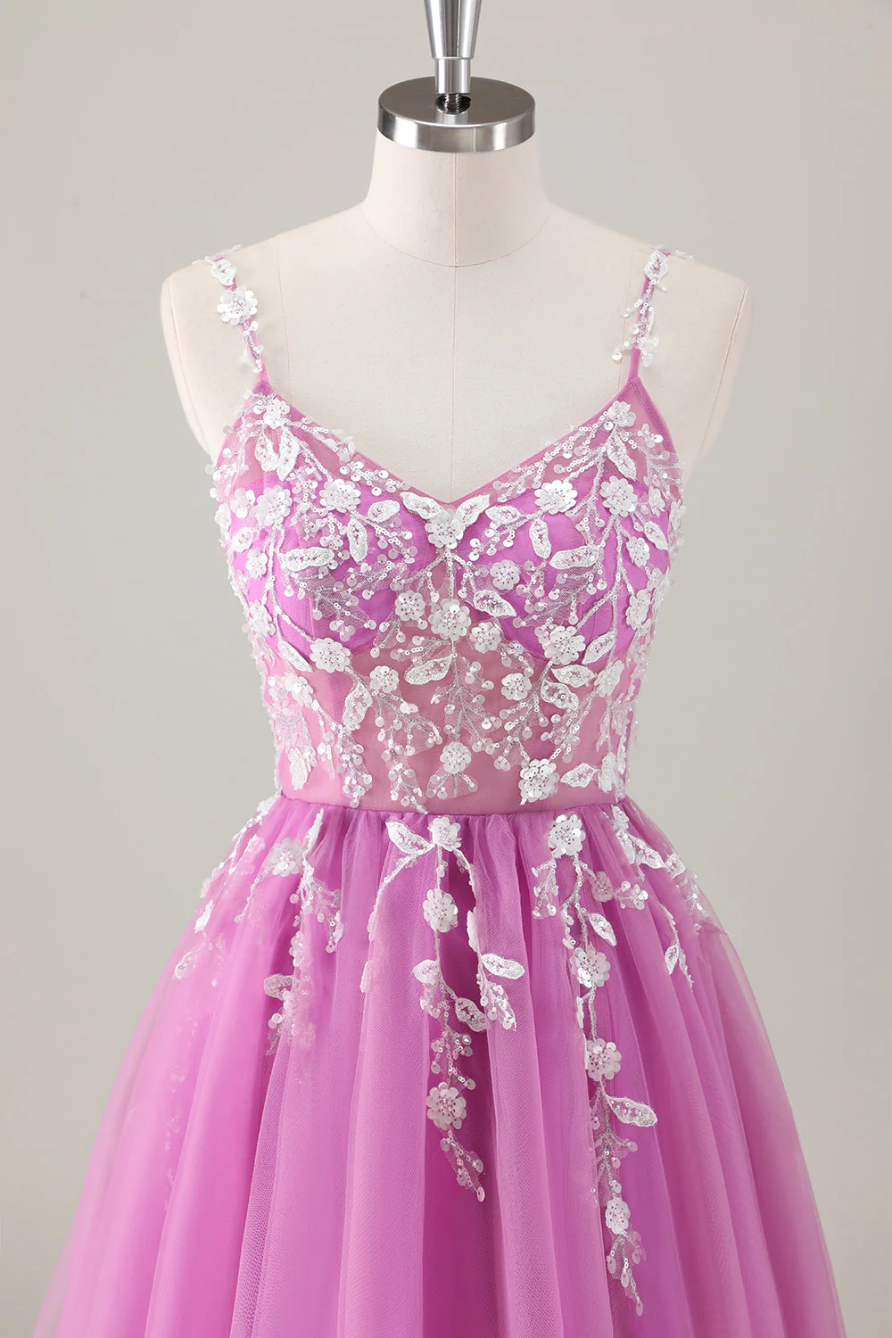 Sparkly Purple A-Line Appliqued Long Prom Dress with Slit - Image 4