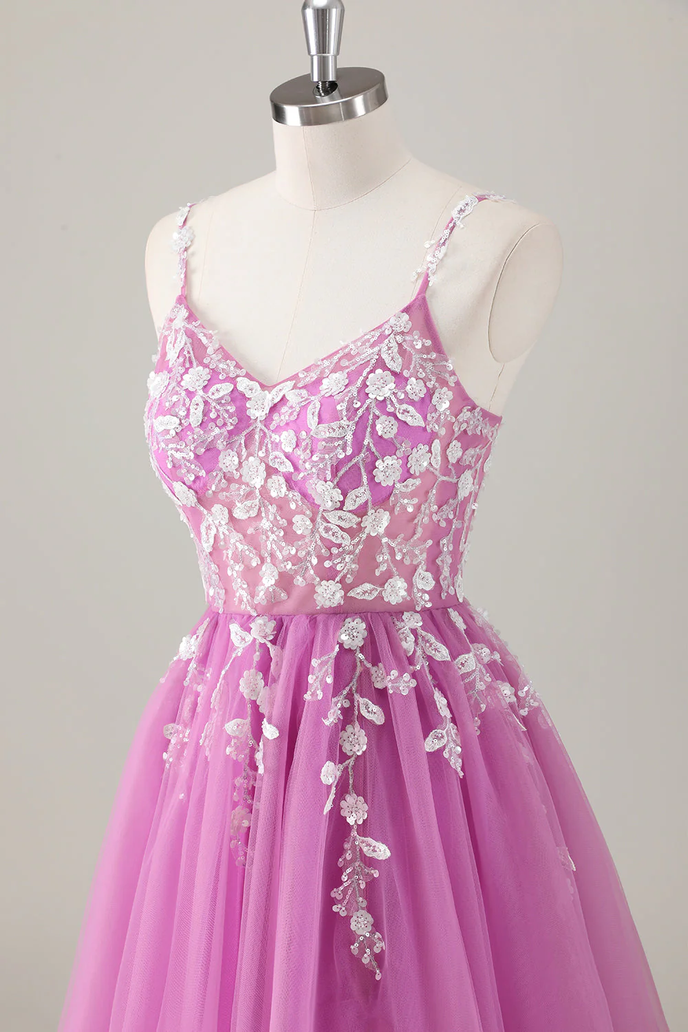 Sparkly Purple A-Line Appliqued Long Prom Dress with Slit - Image 6