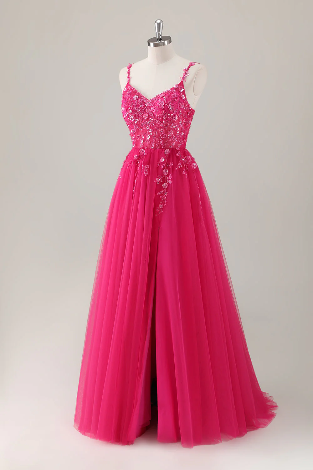Sparkly Purple A-Line Appliqued Long Prom Dress with Slit - Image 9