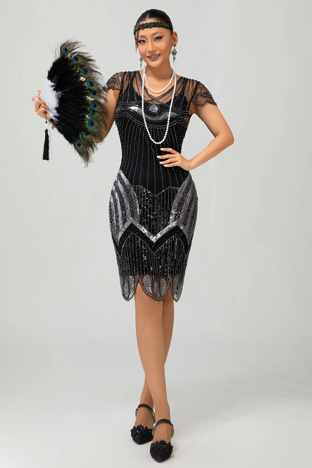 Sparkly Purple Beaded V Neck Short 1920s Dress with Sequins - Image 7
