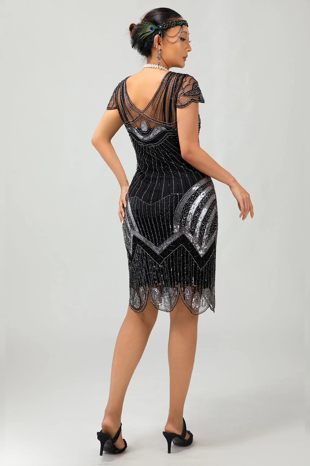Sparkly Purple Beaded V Neck Short 1920s Dress with Sequins - Image 8