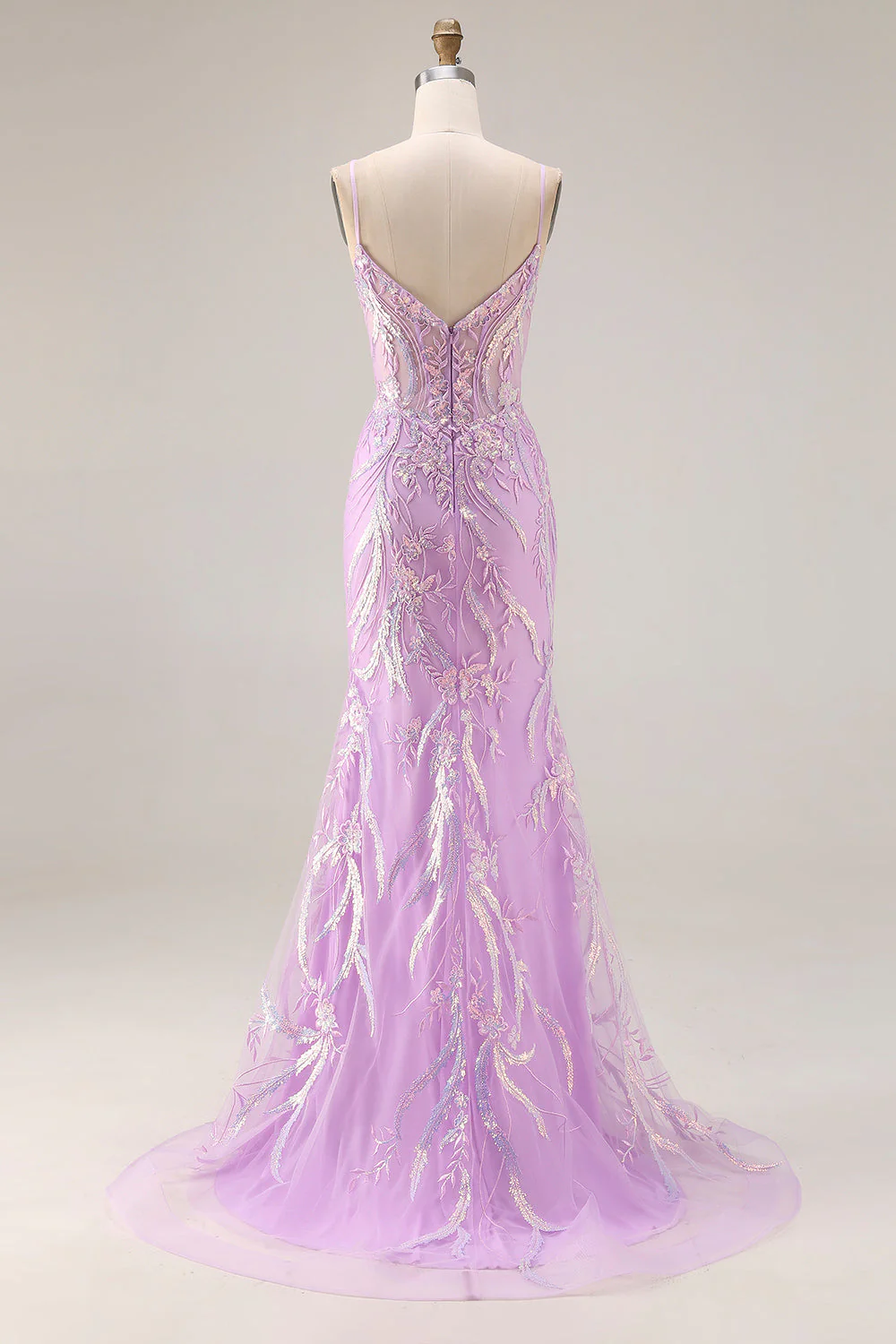 Sparkly Purple Mermaid Corset Sequins Long Prom Dress with Lace Appliques - Image 2