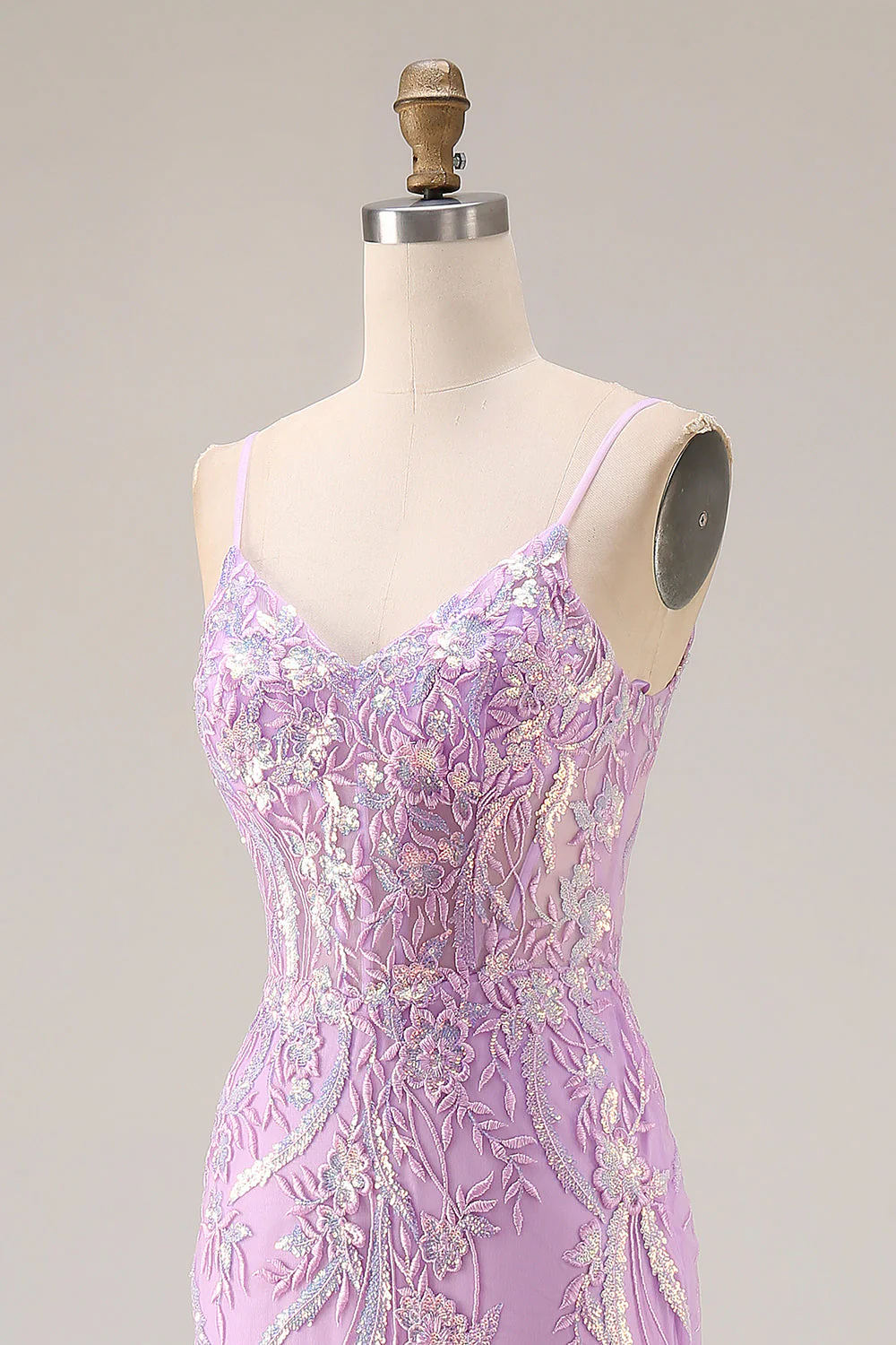 Sparkly Purple Mermaid Corset Sequins Long Prom Dress with Lace Appliques - Image 6