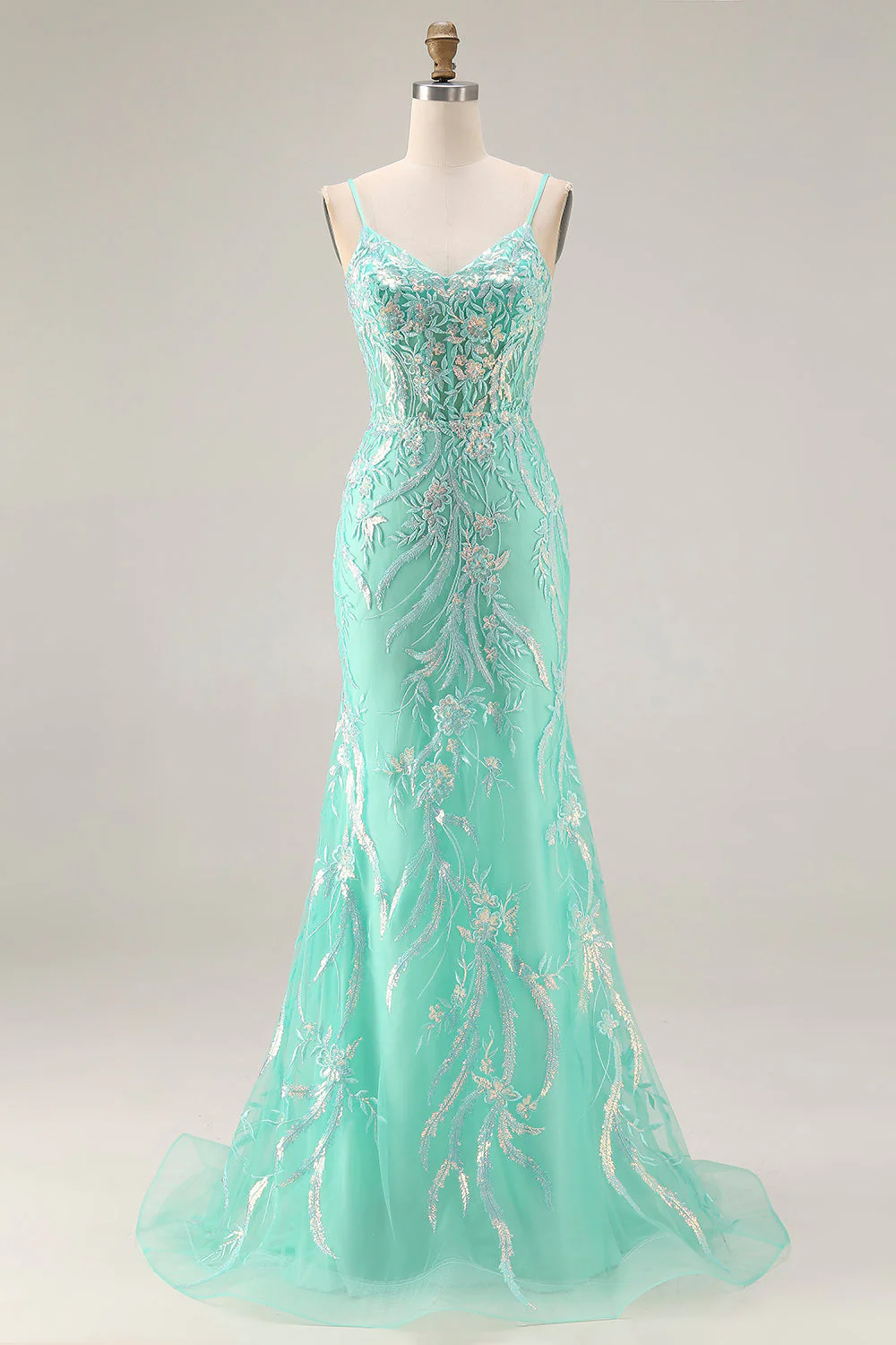 Sparkly Purple Mermaid Corset Sequins Long Prom Dress with Lace Appliques - Image 7