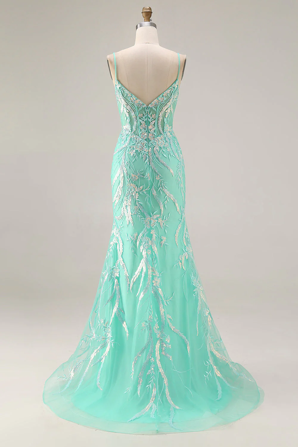 Sparkly Purple Mermaid Corset Sequins Long Prom Dress with Lace Appliques - Image 8