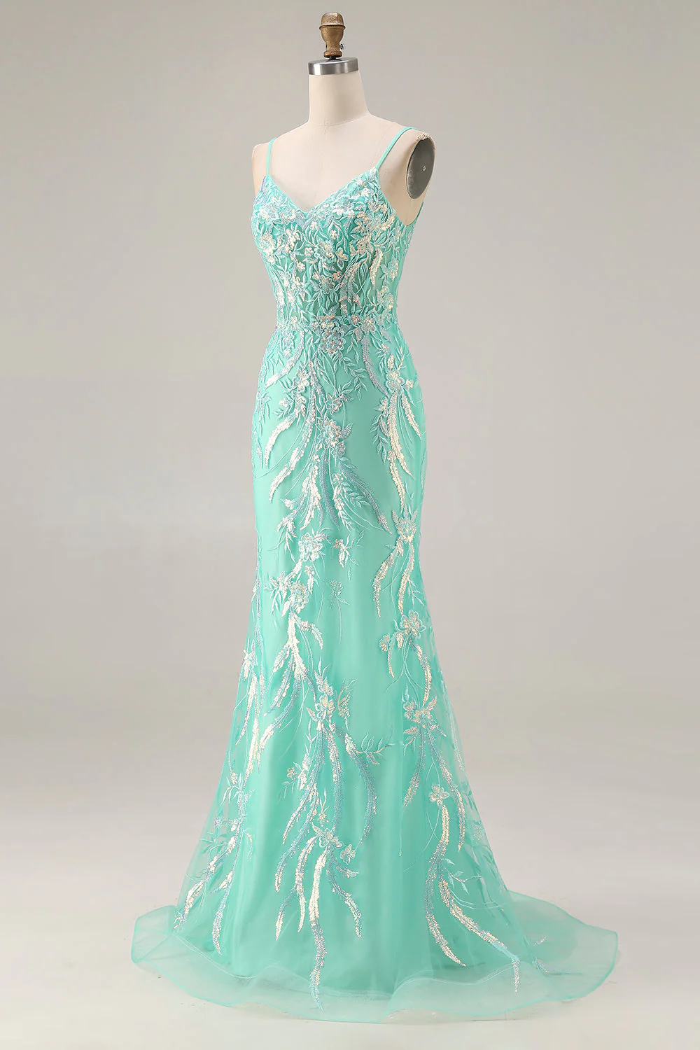 Sparkly Purple Mermaid Corset Sequins Long Prom Dress with Lace Appliques - Image 9