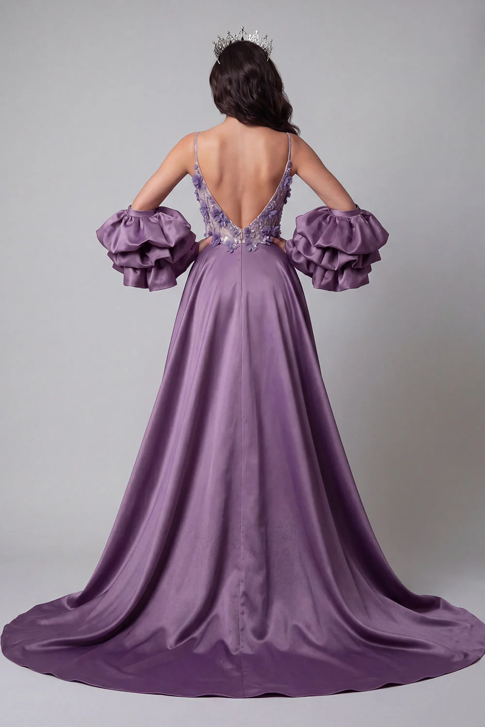 Sparkly Purple Mermaid 3D Flowers Long Evening Dress withh Sequins - Image 2