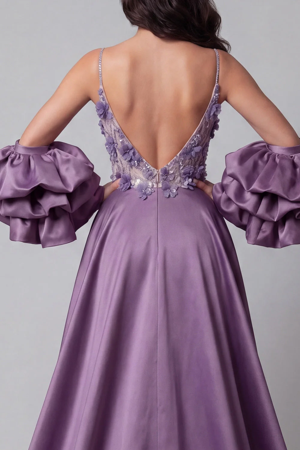 Sparkly Purple Mermaid 3D Flowers Long Evening Dress withh Sequins - Image 4