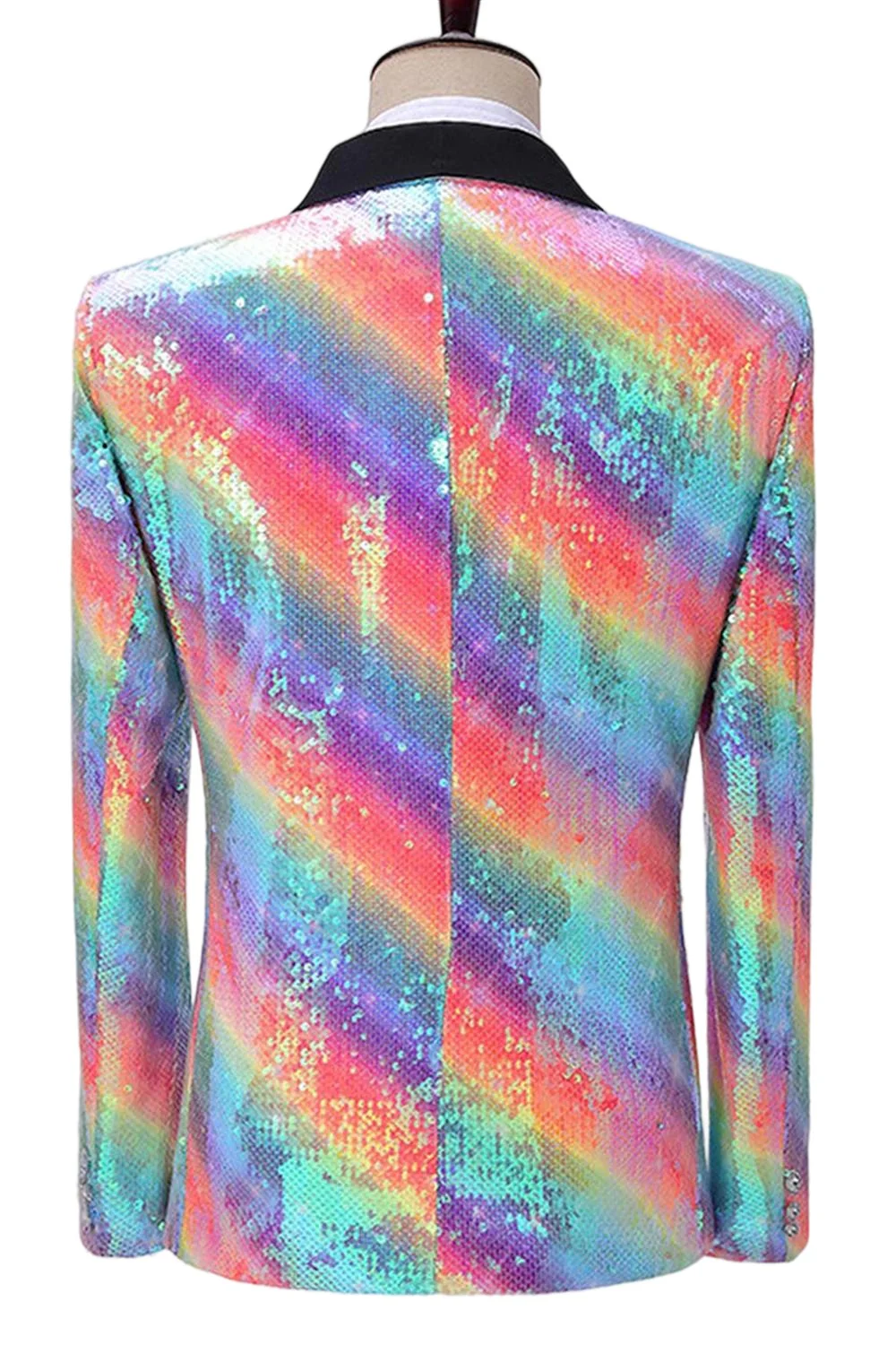 Sparkly Rainbow Shawl Lapel Men's Prom Blazer with Sequins - Image 2