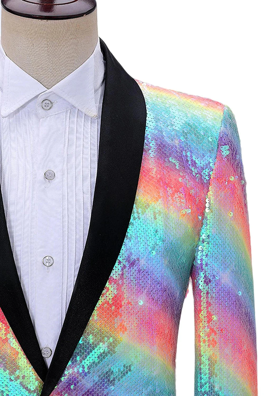 Sparkly Rainbow Shawl Lapel Men's Prom Blazer with Sequins - Image 3