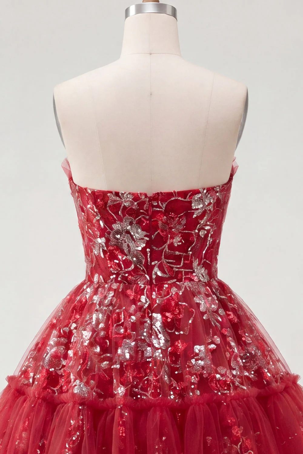 Red Strapless A Line Cute Cocktail Dress with Sequins - Image 6