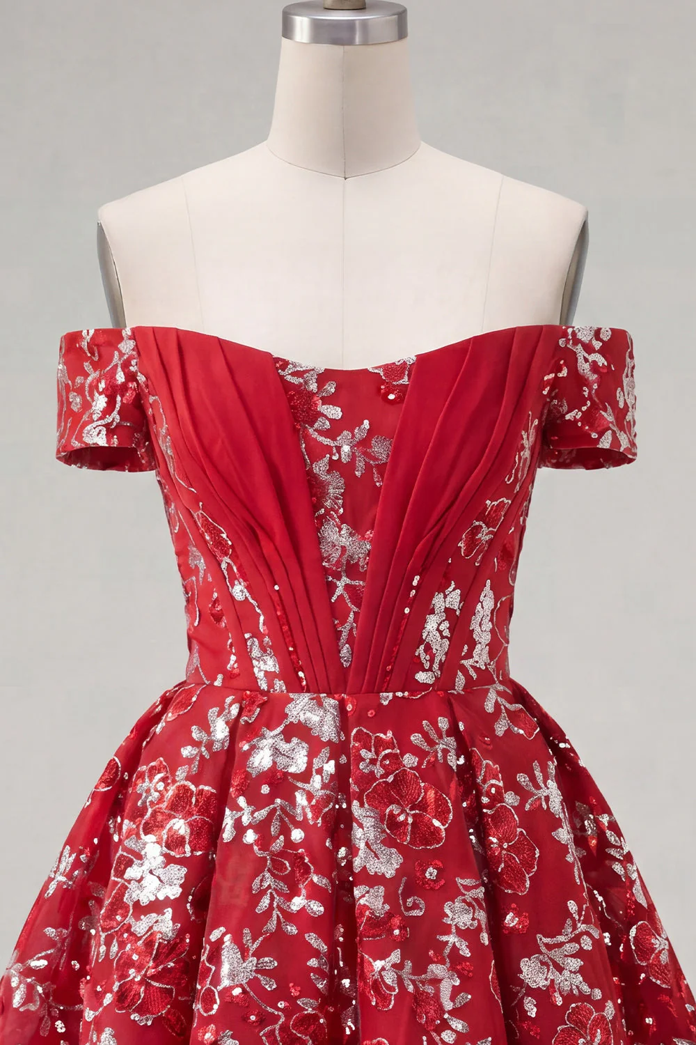 Off The Shoulder Red A Line Short Cocktail Dress with Sequins - Image 5