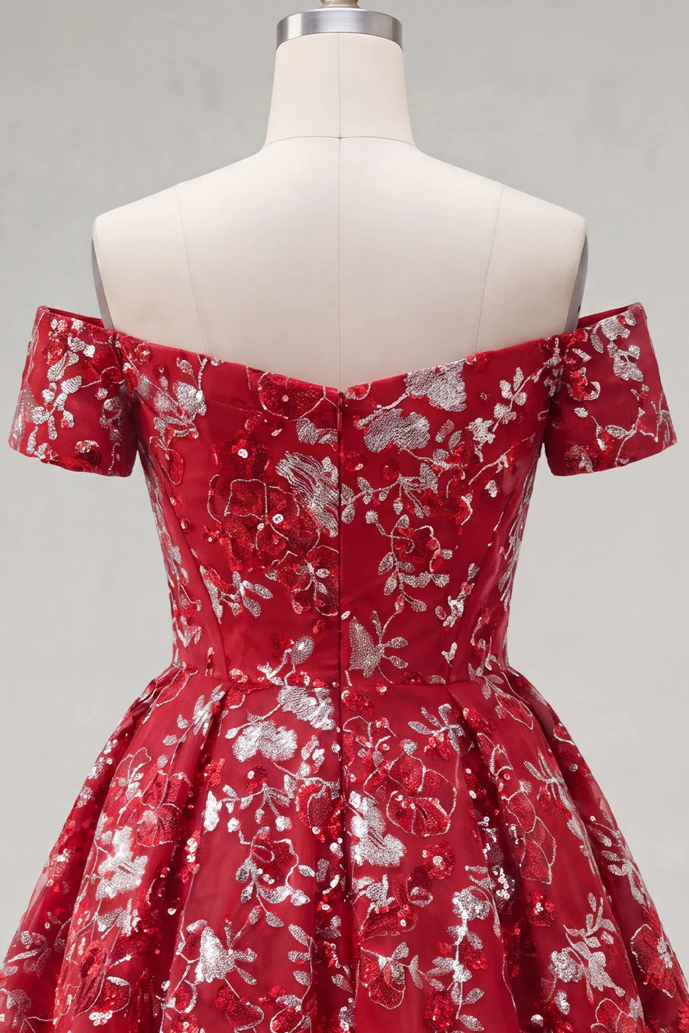 Off The Shoulder Red A Line Short Cocktail Dress with Sequins - Image 6