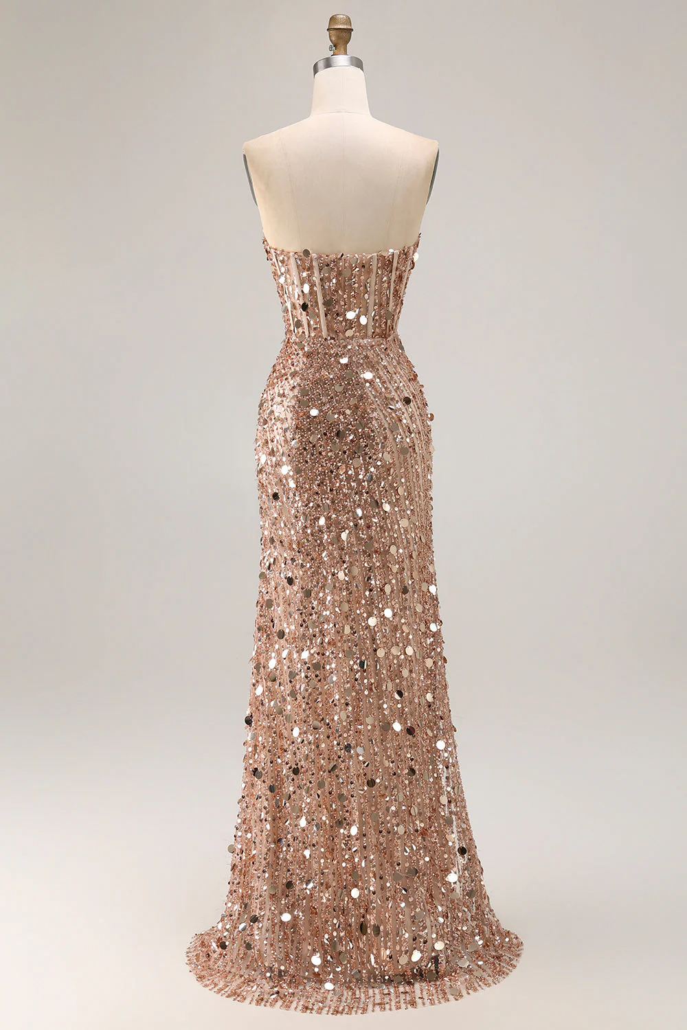 Sparkly Red Strapless Sheath Sequins Corset Long Prom Dress with Slit - Image 11