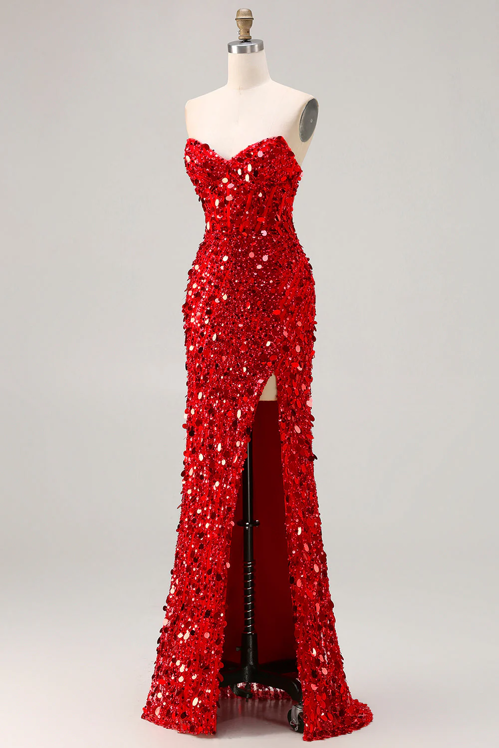 Sparkly Royal Blue Strapless Sheath Sequin Corset Long Prom Dress With Slit - Image 24